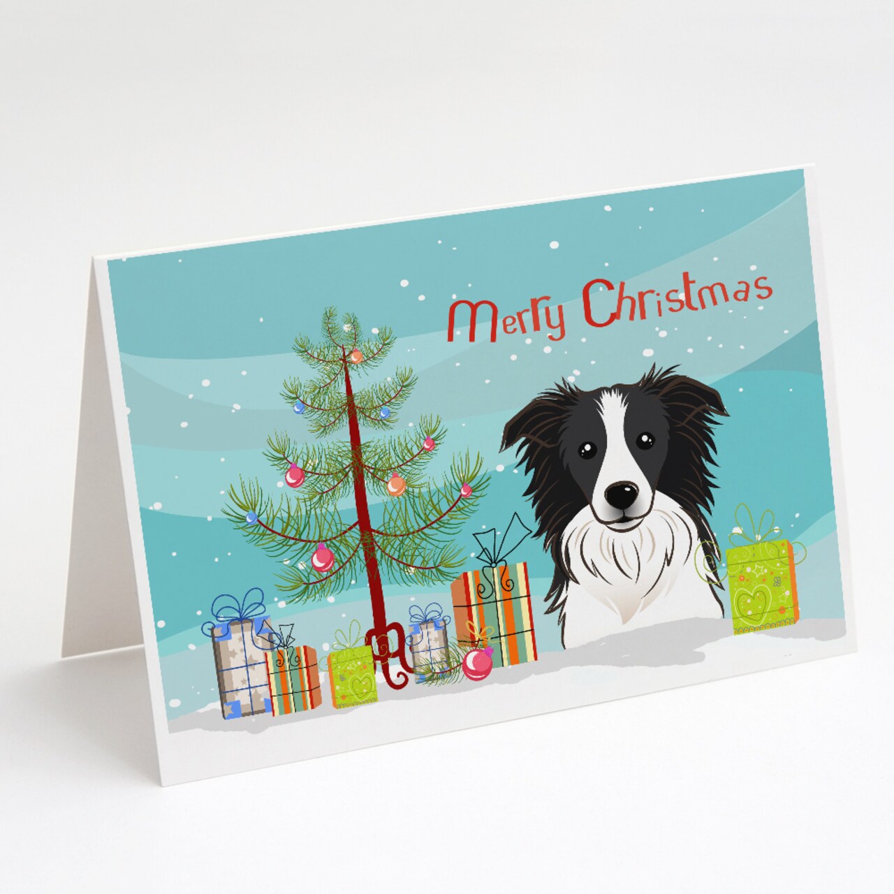Caroline&#x27;s Treasures   BB1613GCA7P Christmas Tree and Border Collie Greeting Cards and Envelopes Pack of 8, 7 x 5, multicolor
